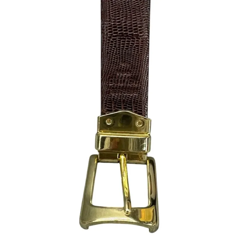 Reversible Black Brown Leather Gold Brass Buckle Dress Belt Men 46
